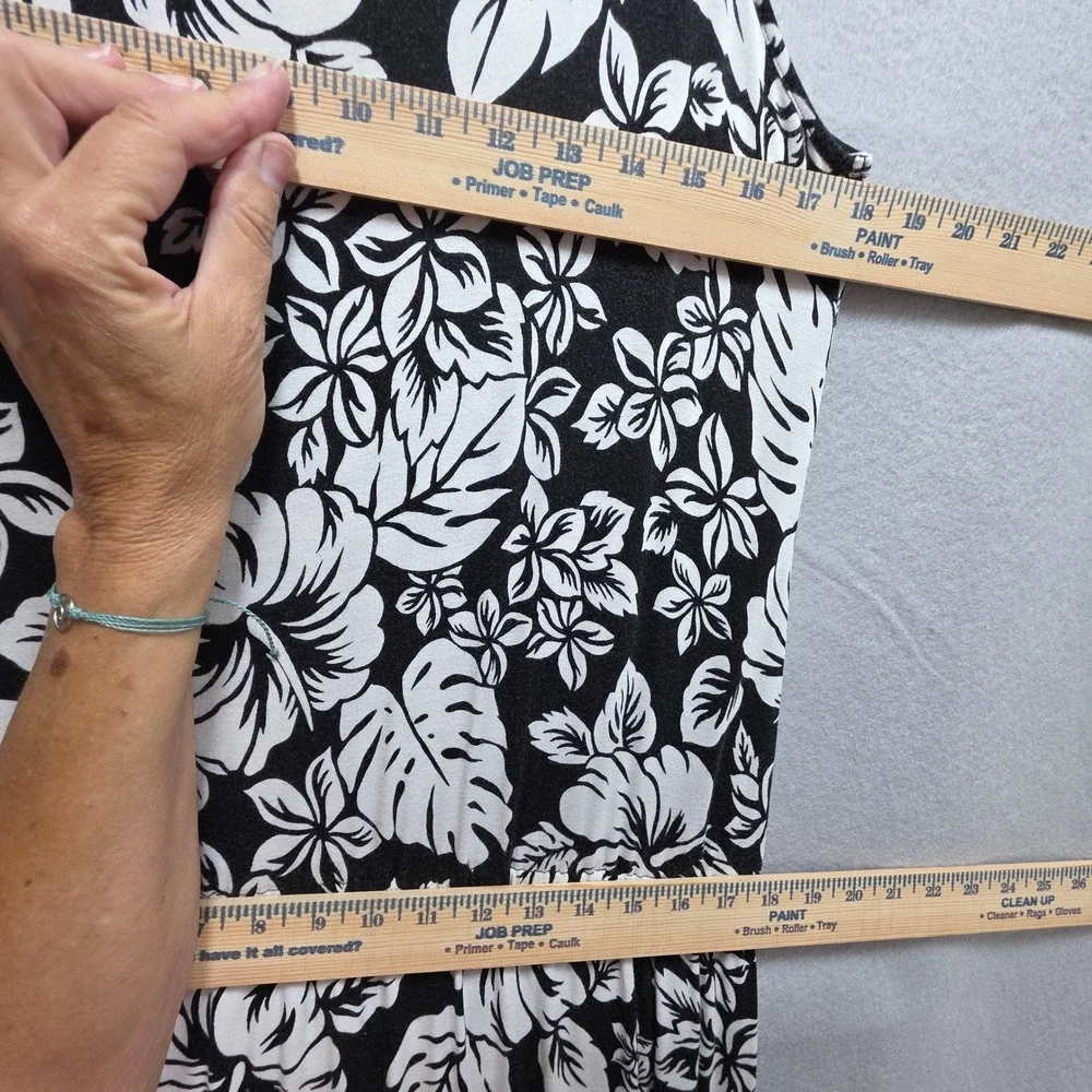 Michael Kors Black White Tropical Floral Sleeveless Maxi Dress Large Blouson Tie